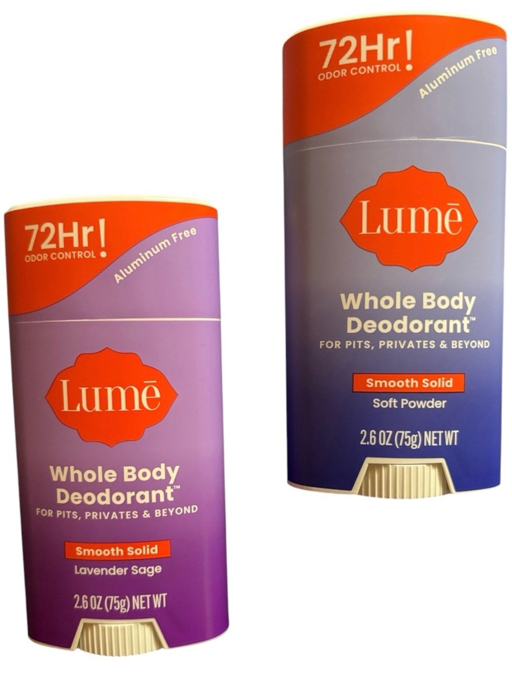 LUME BUNDLE | Two Sticks Deodorant Smooth Solid Lavender Sage & Soft Powder NWT